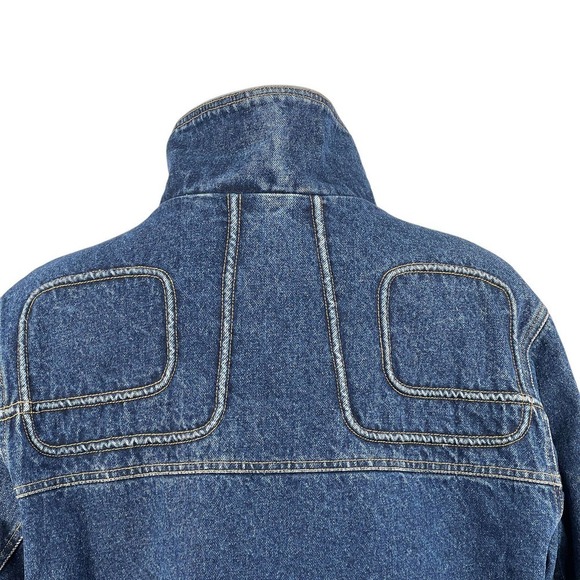 Jeremiah Whipp Womens Blue Denim Collared Pockets Plaid Lined Trucker Jacket S - Picture 6 of 11